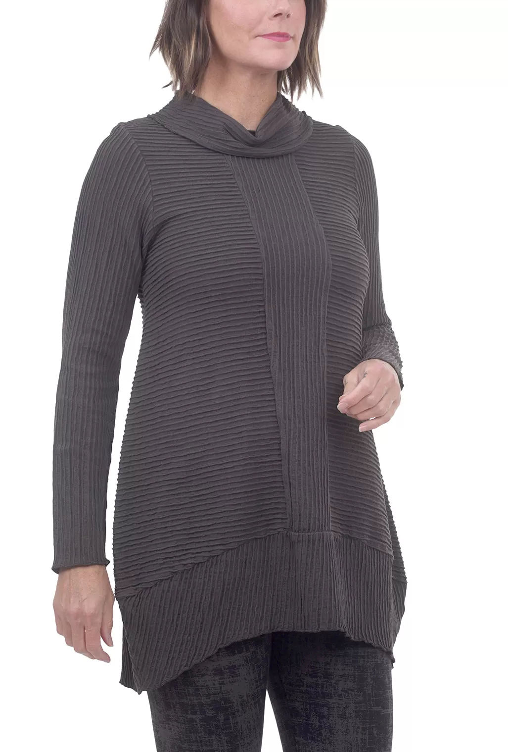 Pintuck Cotton Tunic, Dark Gray