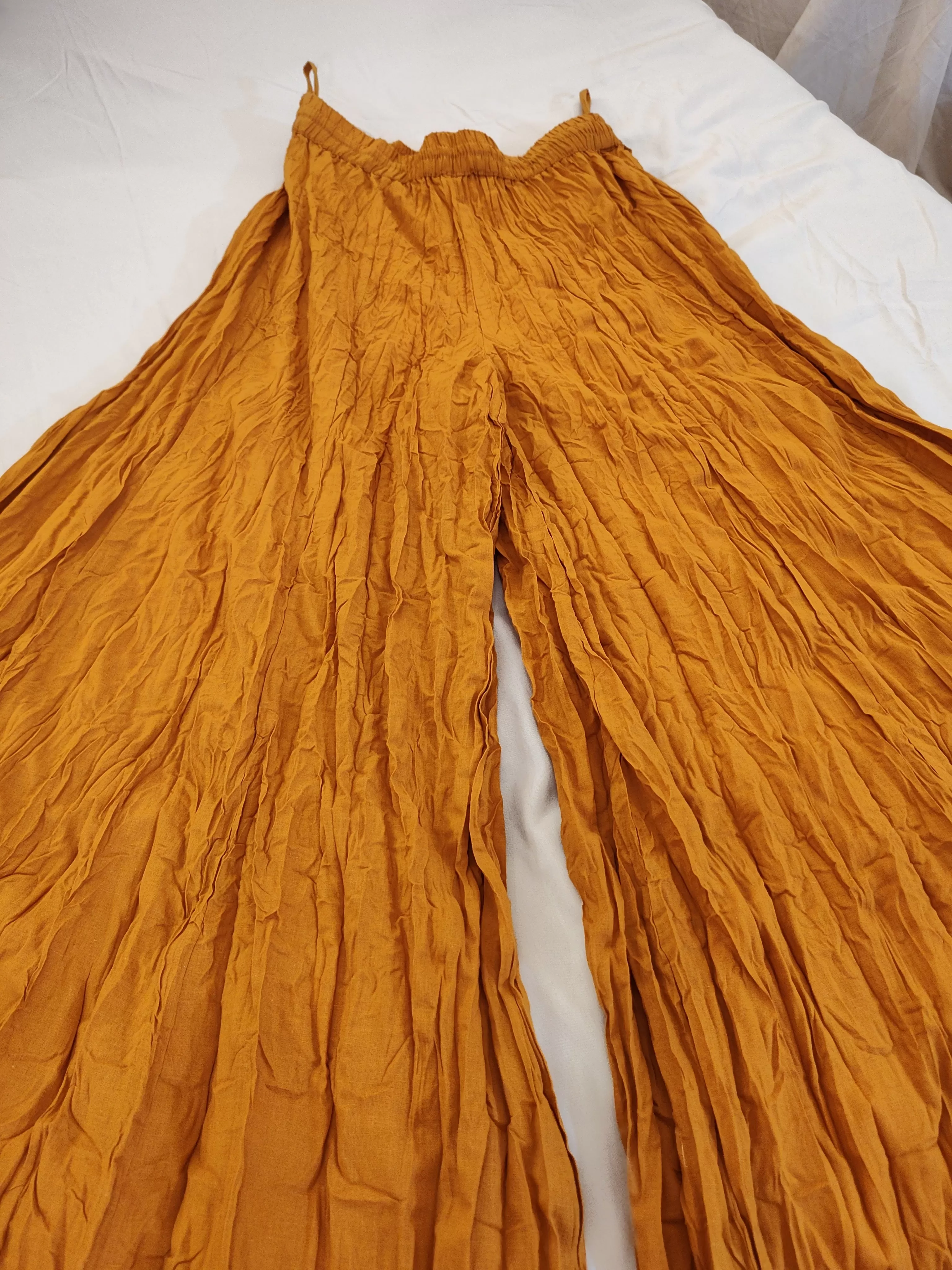 Pleasing Mustard Color Crush Cotton Palazzo