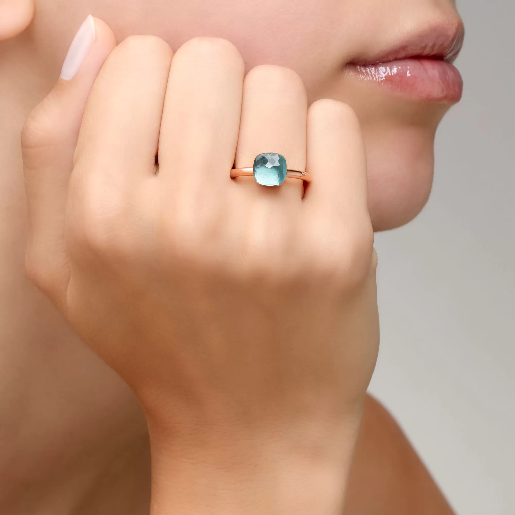 Pomellato - Nudo Petit - Ring with Blue Topaz, 18k Rose and White Gold