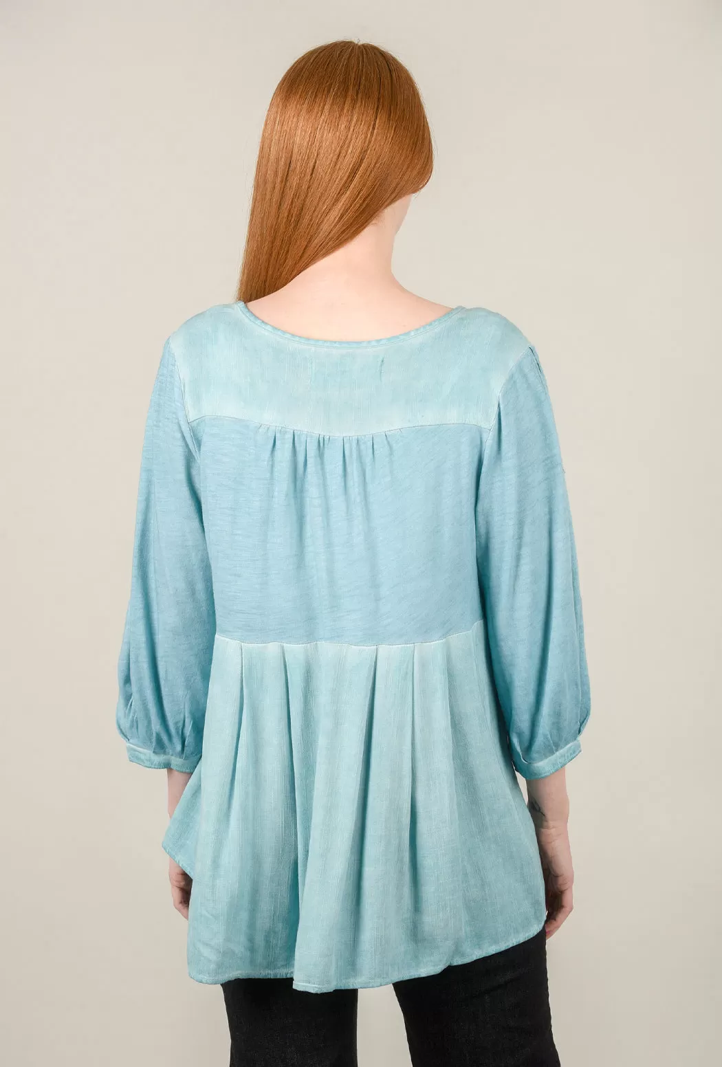 Puff-Sleeve Crosshatch Blouse, Marine Blue