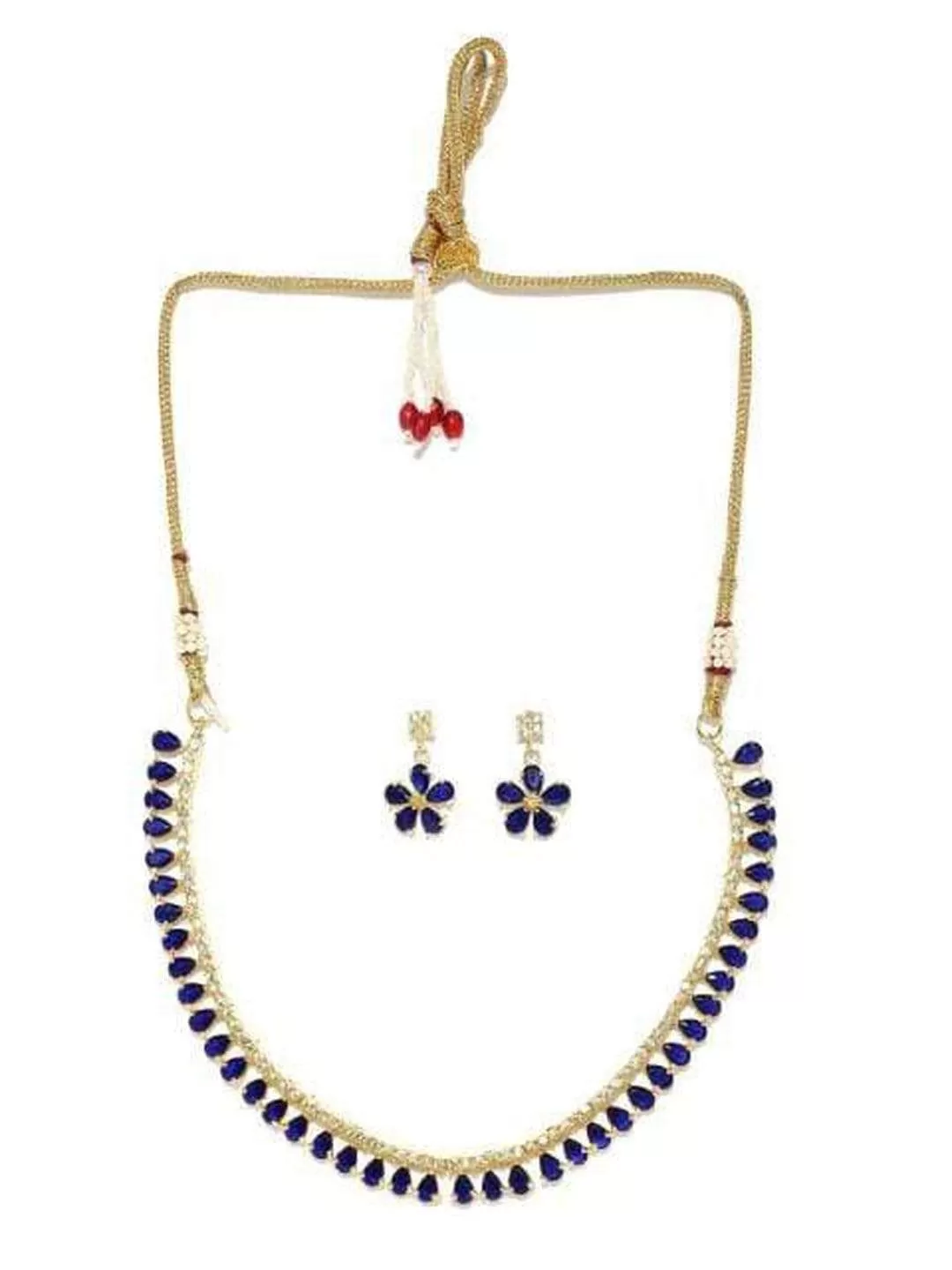 Rubans Gold-Toned & Blue CZ Stone-Studded Necklace Set