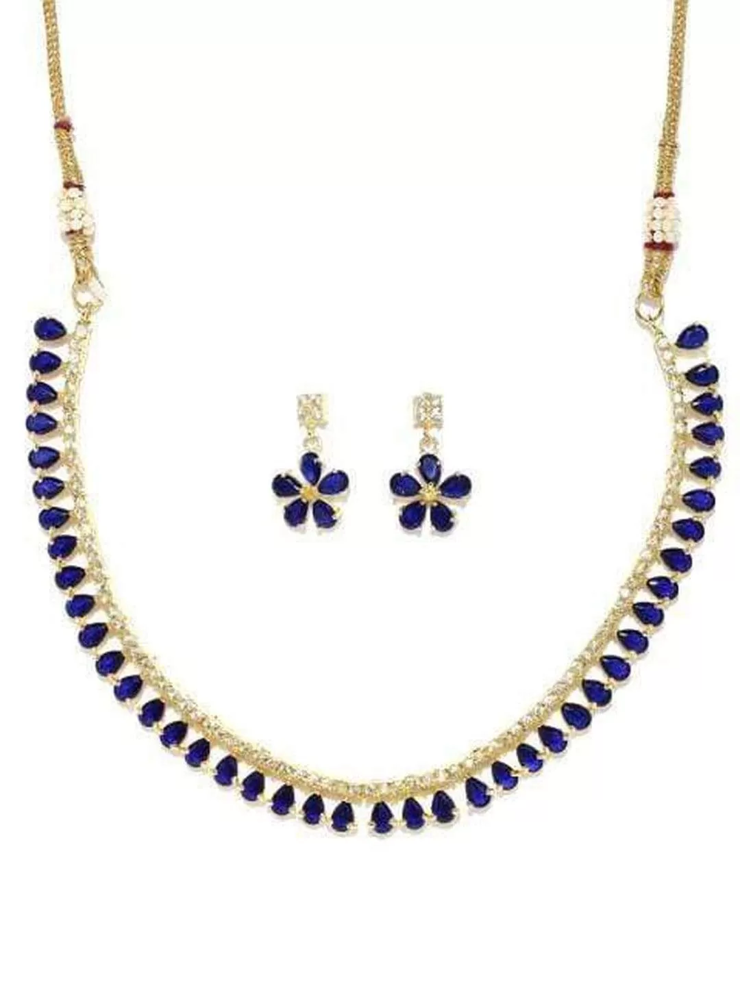 Rubans Gold-Toned & Blue CZ Stone-Studded Necklace Set