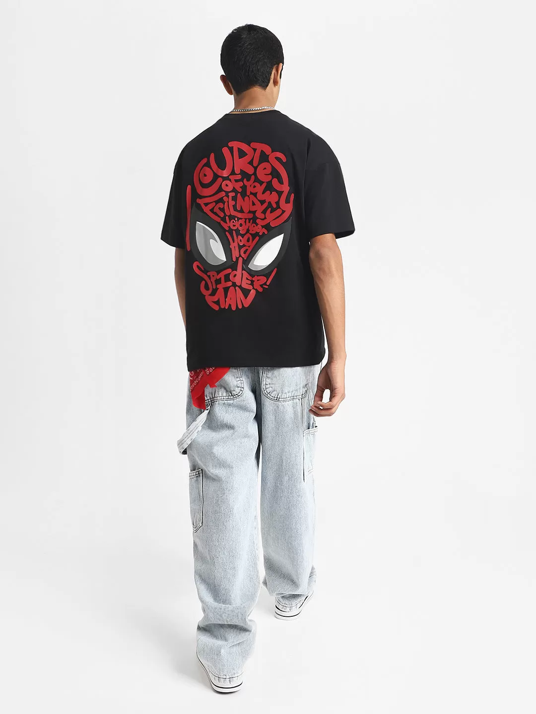 Spiderman Black Oversized Graphic Back Printed Boys T-shirt