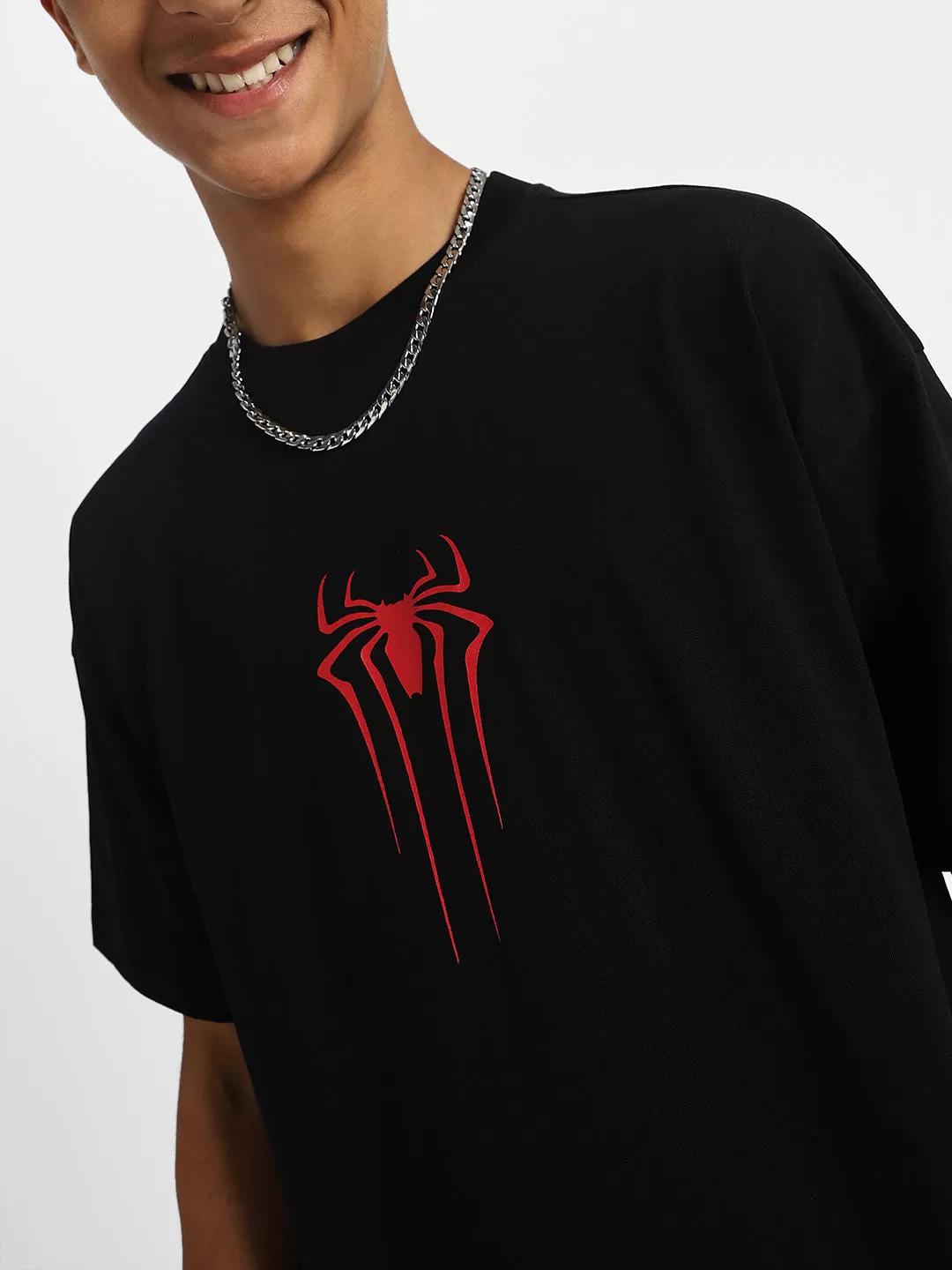 Spiderman Black Oversized Graphic Back Printed Boys T-shirt