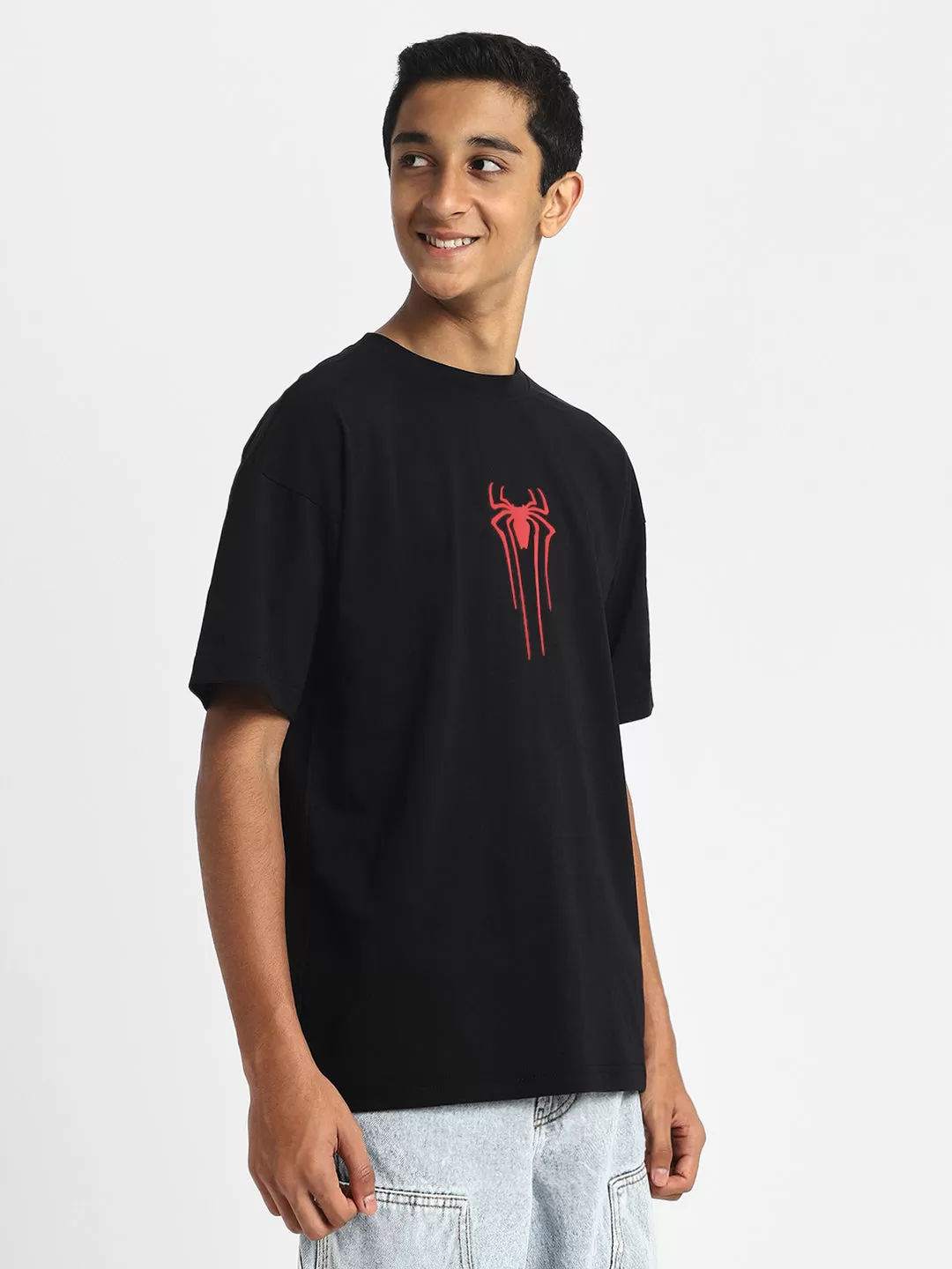 Spiderman Black Oversized Graphic Back Printed Boys T-shirt