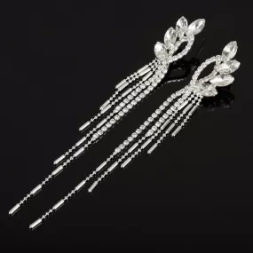 Stylish Crystal Rhinestone Tassel Long Drop Earrings - 2 Styles