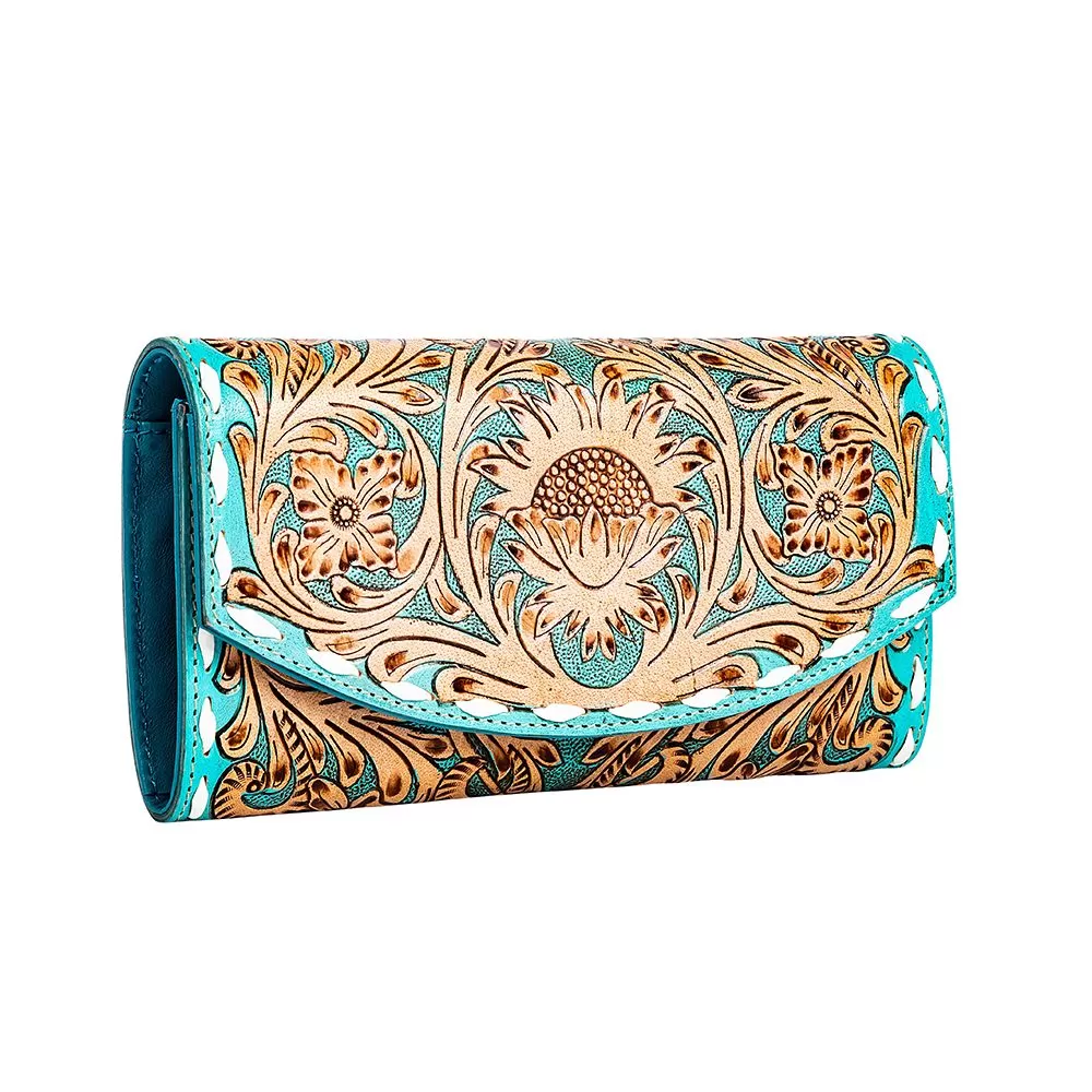 Tambrina Hand-Tooled Wallet in Turquoise