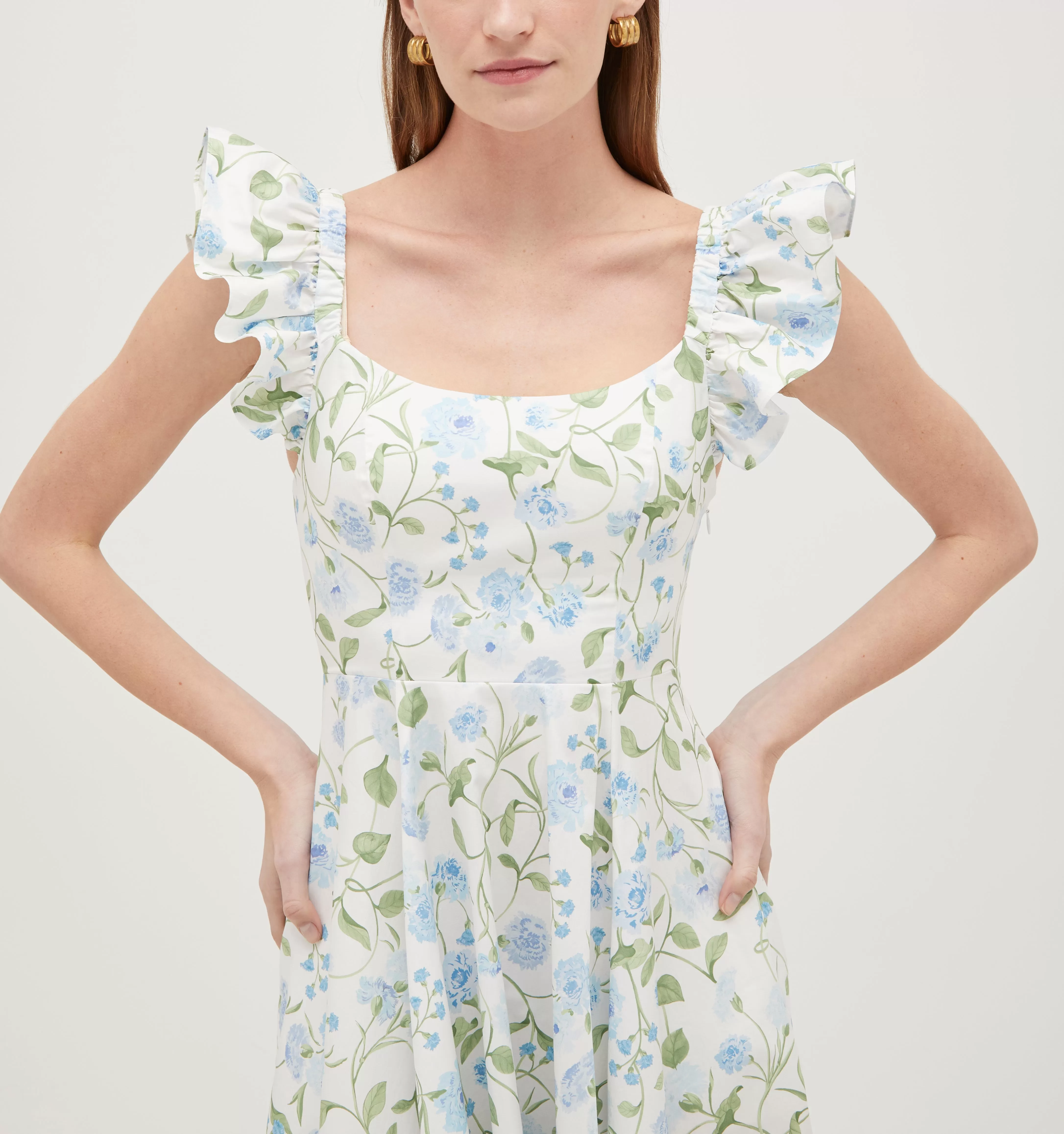 The Daphne Dress - Blue Peony Bouquet Cotton Sateen