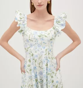 The Daphne Dress - Blue Peony Bouquet Cotton Sateen