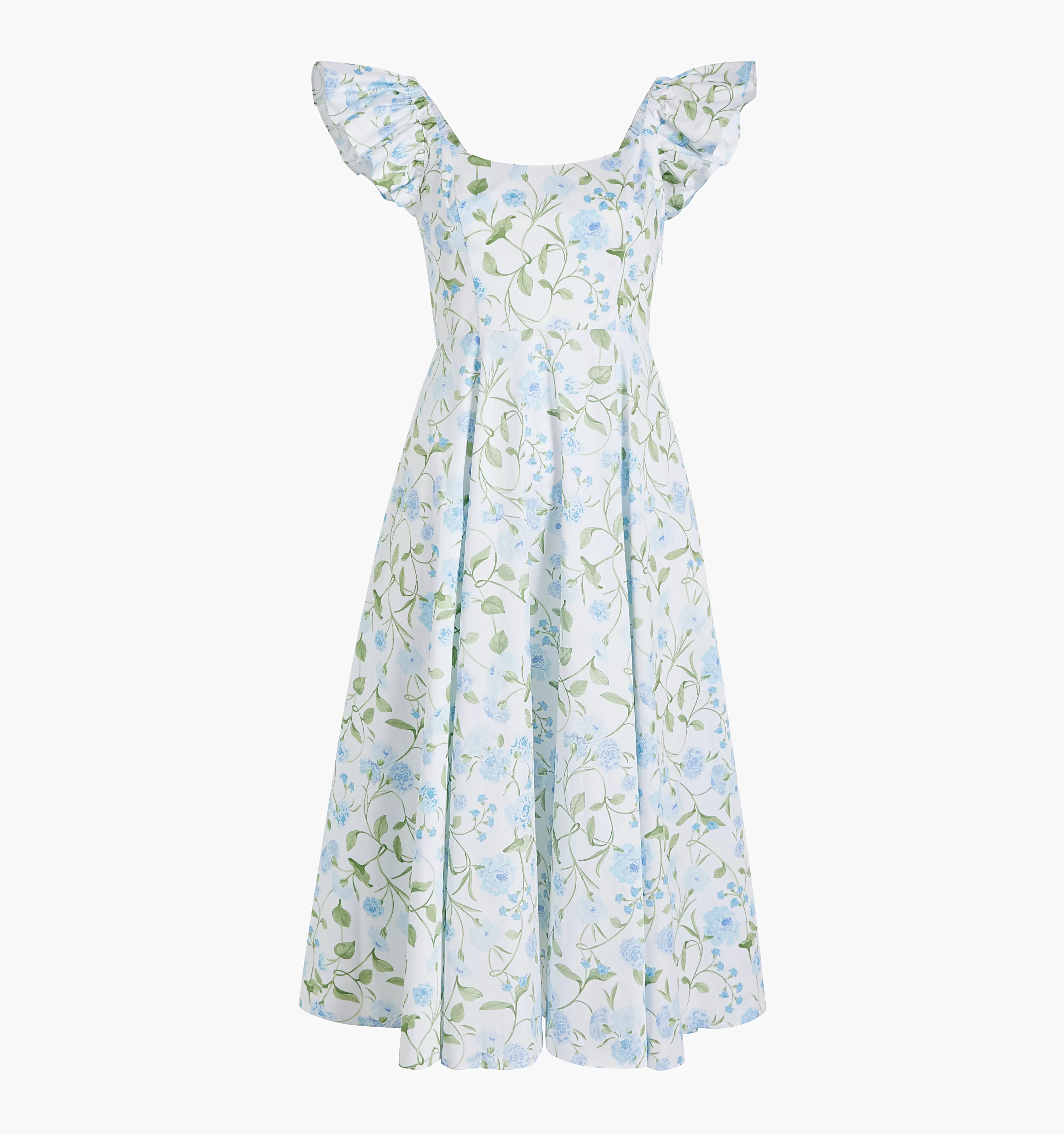 The Daphne Dress - Blue Peony Bouquet Cotton Sateen