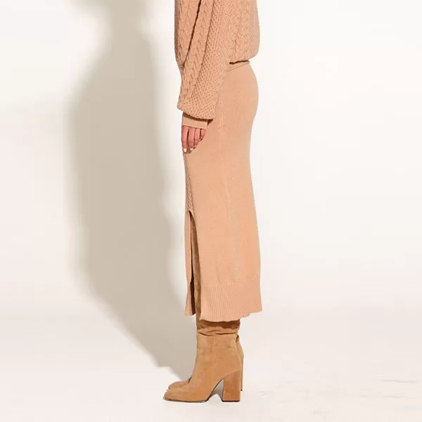 Treasure Midi Knit Skirt - Tan