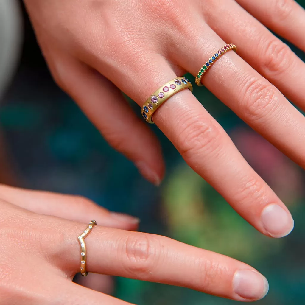 Wide Band with Multi-Colored Sapphires